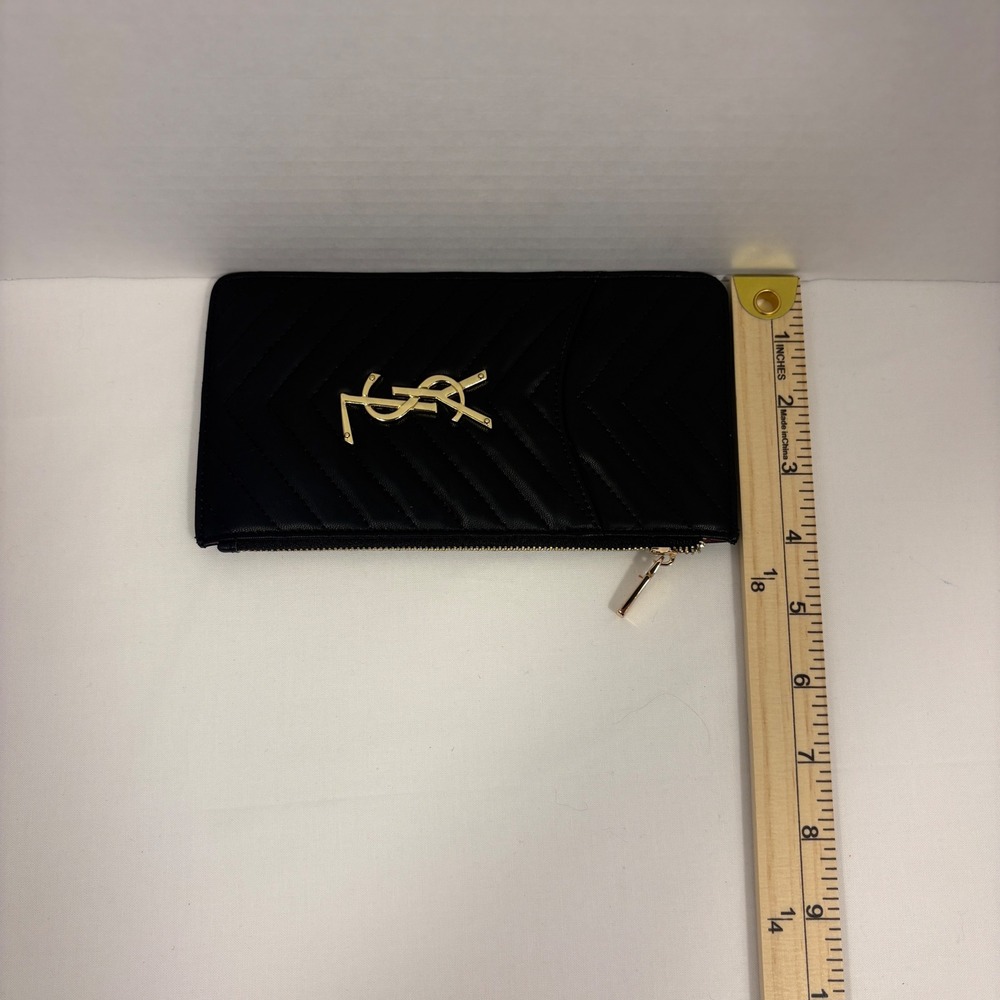 Saint Laurent Monogram Fragments Zipped Card Case Black Quilted Leather Gold YSL